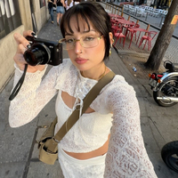 White Mesh Lace Long Sleeve Shirt  - Thumbnail 1