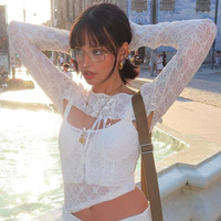 White Mesh Lace Long Sleeve Shirt  - Thumbnail 2