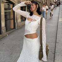 White Mesh Lace Long Sleeve Shirt  - Thumbnail 3