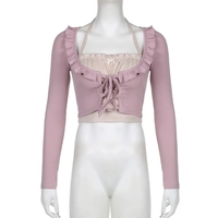 Purple & White Patchwork Ruffle Halter Crop Top - Thumbnail 5