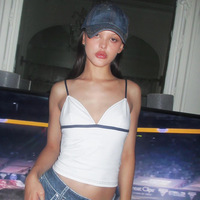 White Patchwork V Neck Camisole  - Thumbnail 4