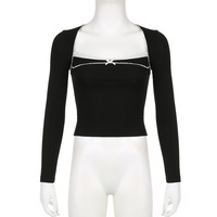 Black Bow Square Collar Long Sleeve Shirt  - Thumbnail 5