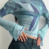 Starfish Mesh Graphic Print Flare Long Sleeve Shirt  - Thumbnail 3