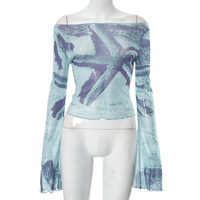 Starfish Mesh Graphic Print Flare Long Sleeve Shirt  - Thumbnail 6