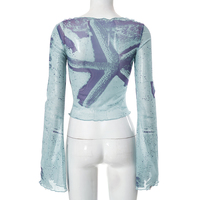 Starfish Mesh Graphic Print Flare Long Sleeve Shirt  - Thumbnail 8