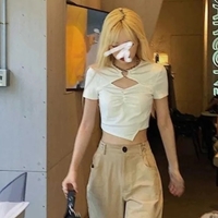 Heart Hollow Out Short Sleeve Shirt - Thumbnail 1