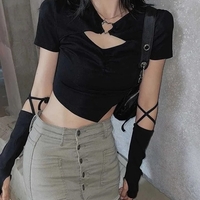 Heart Hollow Out Short Sleeve Shirt - Thumbnail 2