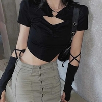 Heart Hollow Out Short Sleeve Shirt - Thumbnail 4