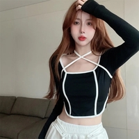 Pink Patchwork Long Sleeve Crop Top - Thumbnail 5