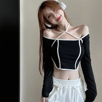 Pink Patchwork Long Sleeve Crop Top - Thumbnail 7