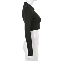 Black Knit V Neck Long Sleeve Crop Top  - Thumbnail 5