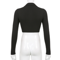 Black Knit V Neck Long Sleeve Crop Top  - Thumbnail 6