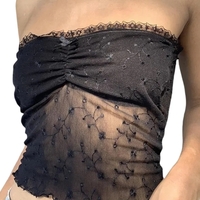 Black Flower Embroidery Lace Tube Top - Thumbnail 6