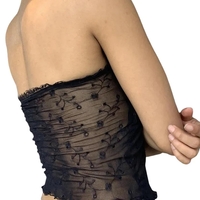 Black Flower Embroidery Lace Tube Top - Thumbnail 8