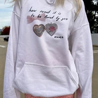 Sweet White Heart Locket Print Hoodie - Thumbnail 4