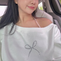 Bow Rhinestone Off Shoulder Sweater  - Thumbnail 1