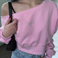 Bow Rhinestone Off Shoulder Sweater  - Thumbnail 6