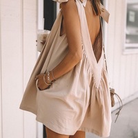 Solid Color V-Neck Casual Sleeveless Dress - Thumbnail 2