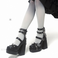Y2K Gothic Black High Heels With Chain Detail - Thumbnail 3