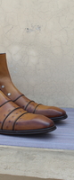 Handmade Italian Mens Brown Leather Buckle Strap Ankle High Jodhpur Boot With Side Zipper and Button - Thumbnail 5