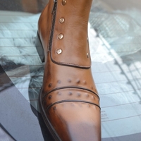 Handmade Italian Mens Brown Leather Buckle Strap Ankle High Jodhpur Boot With Side Zipper and Button - Thumbnail 6