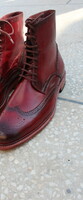 Burgundy Leather Ankle High Lace up Wingtip Dress Handmade Boot - Thumbnail 4