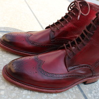 Burgundy Leather Ankle High Lace up Wingtip Dress Handmade Boot - Thumbnail 5