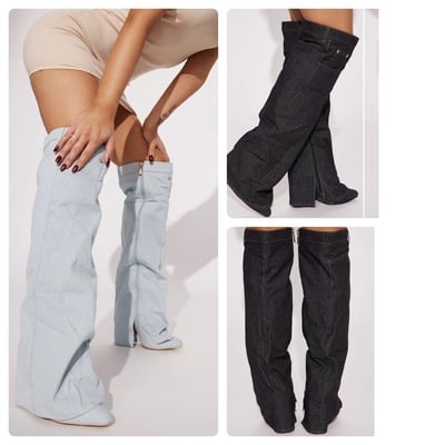 Denim overlay boots-td