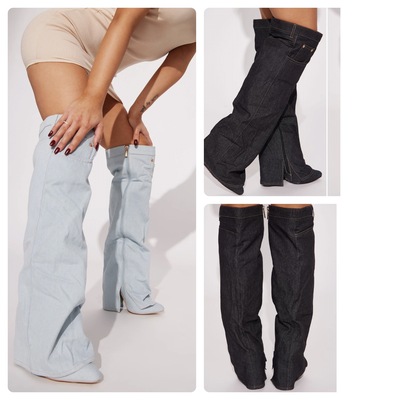 Denim Overlay Boots-TD