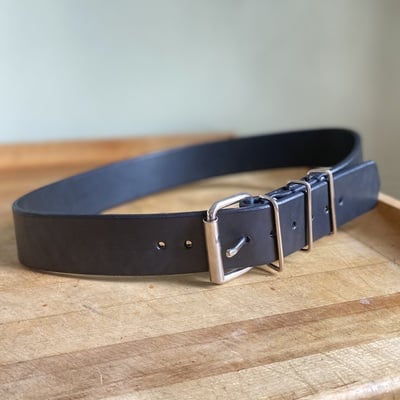 1.75" wide functional black leather belt w/ 3-keepers