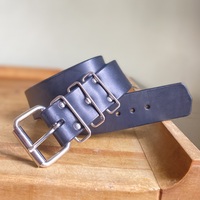 1.75" wide Functional Black Leather Belt w/ 3-keepers - Thumbnail 3
