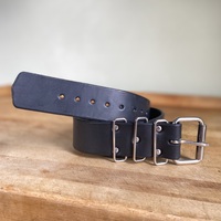 1.75" wide Functional Black Leather Belt w/ 3-keepers - Thumbnail 4