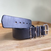 1.75" wide Functional Black Leather Belt w/ 3-keepers - Thumbnail 6
