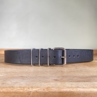 1.75" wide Functional Black Leather Belt w/ 3-keepers - Thumbnail 7