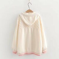 Pastel Pink Heart Hoodie Knitted Cardigan - Thumbnail 2