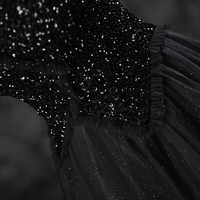 Black Spaghetti Strap Tulle Sequin Long Prom Dress - Thumbnail 3