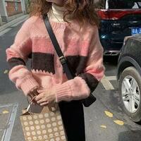 Color Block Stripe Knitted Cardigan - Thumbnail 4