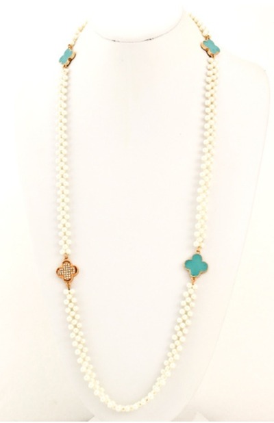 Pearl and Crystal Clover Necklace