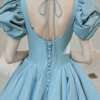 Blue Satin Princess Gown Evening Dress,1620 - Thumbnail 2