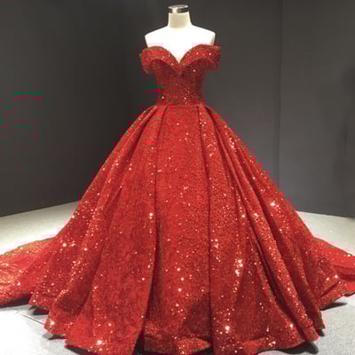Red sequins long ball gown dress formal dress,1625