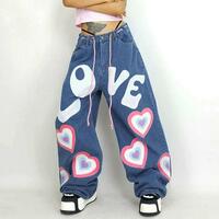 Love Heart Drawstring Jeans Denim Pants - Thumbnail 1