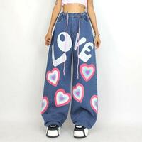 Love Heart Drawstring Jeans Denim Pants - Thumbnail 2