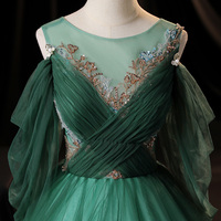 Green tulle long A line prom dress green evening dress,1627 - Thumbnail 2