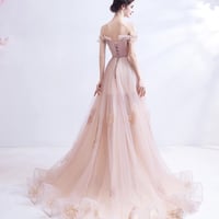 Pink tulle long A line prom dress pink evening dress,1629 - Thumbnail 1