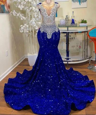 Long fitted sequins velvet prom dress,Blue wedding dress,Reception mermaid dress,Prom dress,African women dress，1632