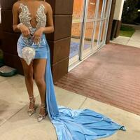 Short midi dress, short sexy dress ,african prom dress, maid of honordress, wedding reception dress,african wedding dress，1636 - Thumbnail 1