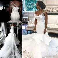 Fantastic Tulle & Satin One Shoulder Mermaid Wedding Dresses With Beadings prom dress，1641 - Thumbnail 1