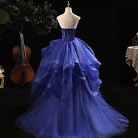 Blue Ruffles Tulle Tiered Crystal Beaded Top High Low Prom Dress - Thumbnail 1