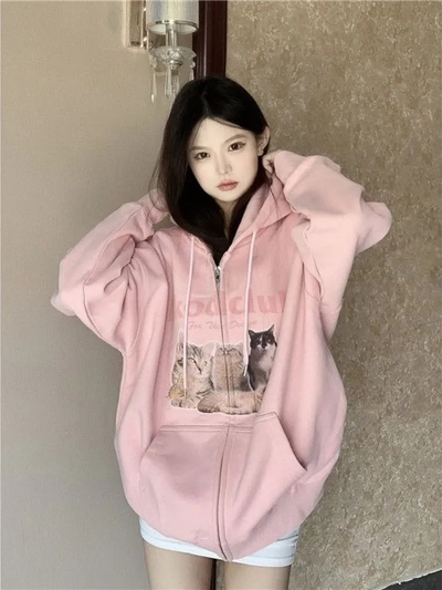 Kitten Print Zip Up Jacket 