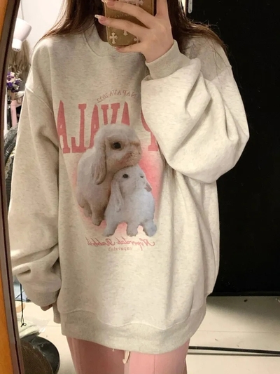 Rabbit Print Crew Neck Sweatshirt 